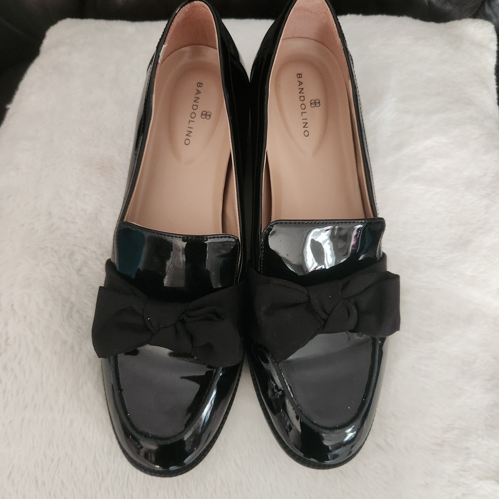 Bandolino Women's Lindio Bow Block Heel Slip-On Loafer Black Size 10 M EUC